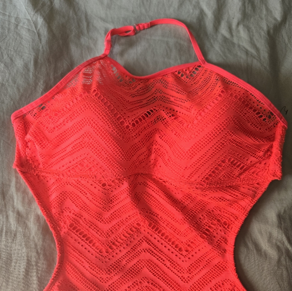 NWOT OP Red Crochet One-Piece Side Cut-Out Swimsuit (!!Please Read Discription!) - Picture 3 of 6